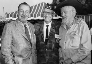 Walt Disney, Lawrence Frank and Walter Van de Kamp outside The Tam O'Shanter Inn 1960